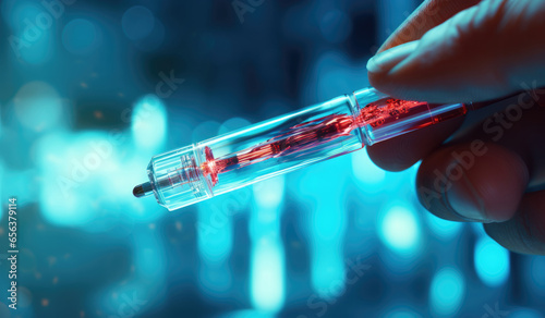 The medical vaccine concept, the syringe in the blurred background