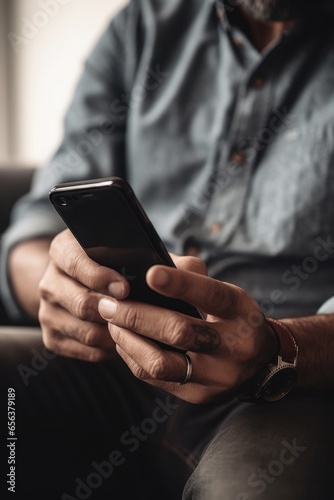 cropped shot of a man using his cellphone at home