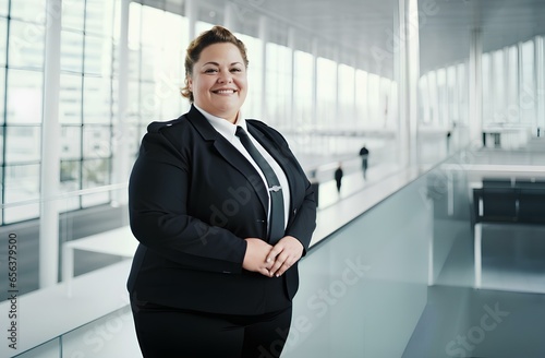 Smiling female security guard in the business center. photo