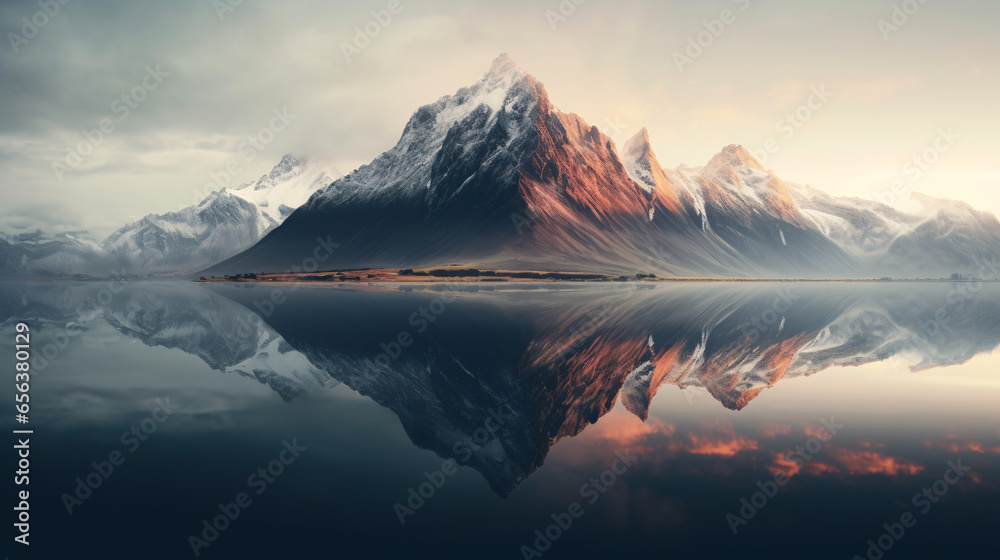 Mountain with Clear Water and Sunrise Reflections