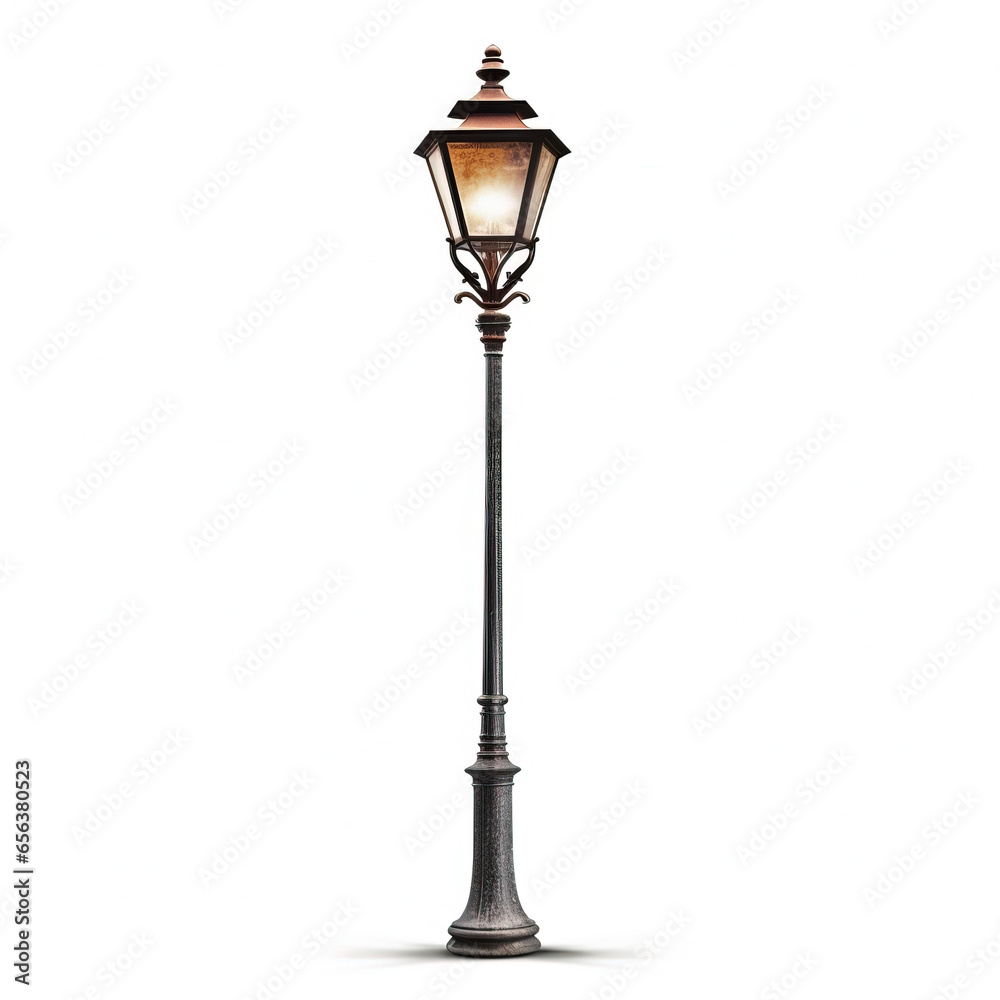 Street lamp isolated on white background. Generative AI