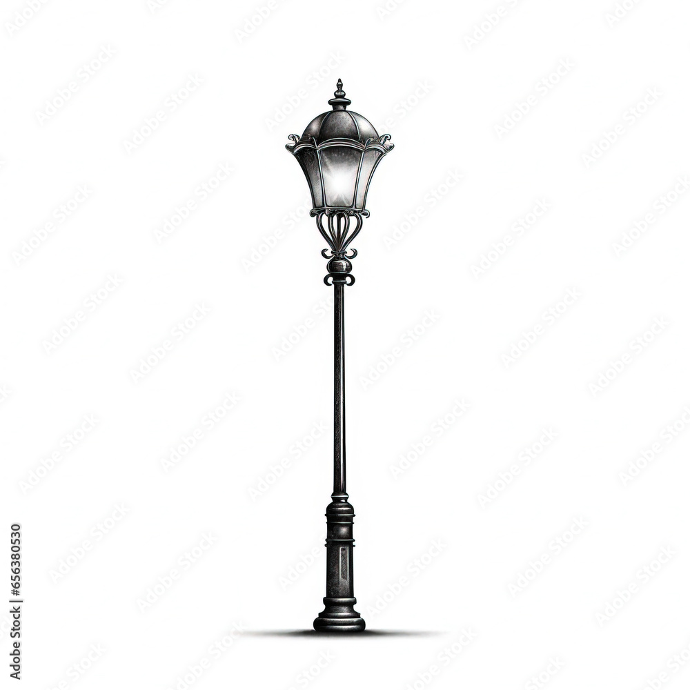 Street lamp isolated on white background. Generative AI