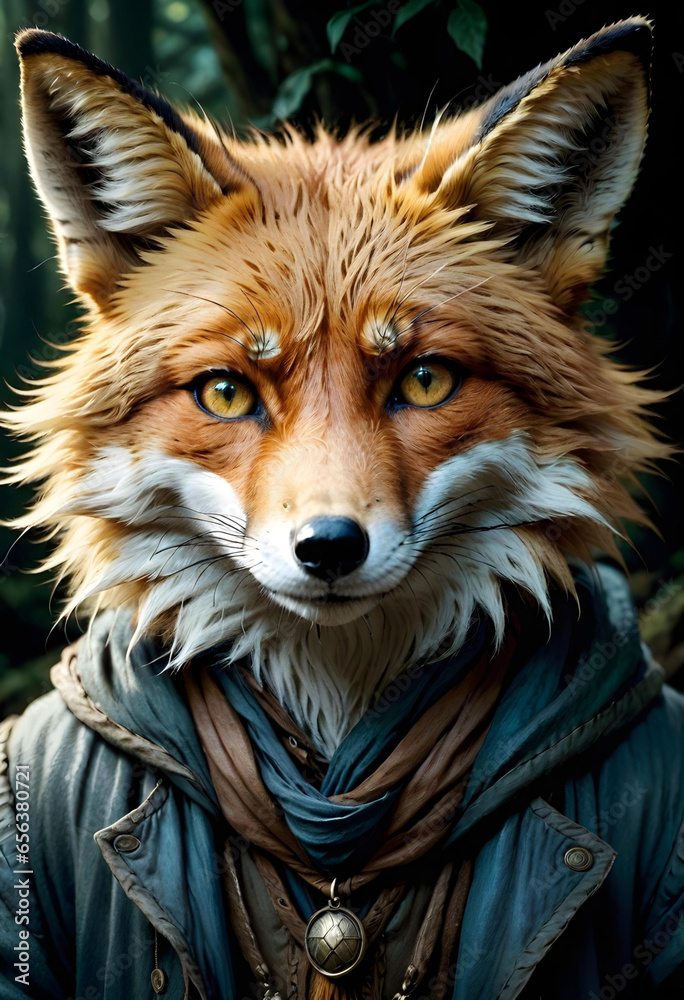 portrait of an old wise fox in fairy tale style, fantasy art. generative ai portrait of an old wise fox in fairy tale style, fantasy art. generative ai