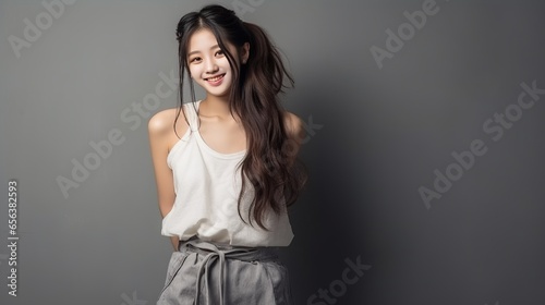 Photograph a young Korean girl with a Korean style fashion concept.