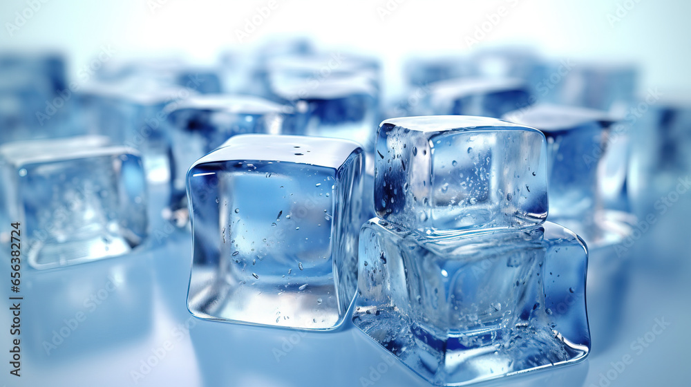 ice cubes on blue background. Generative AI