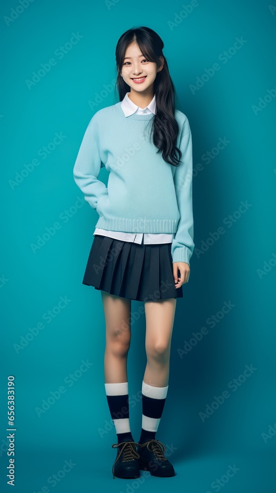 Photograph a young Korean girl with a Korean style fashion concept. Photograph a young Korean girl with a Korean style fashion concept.