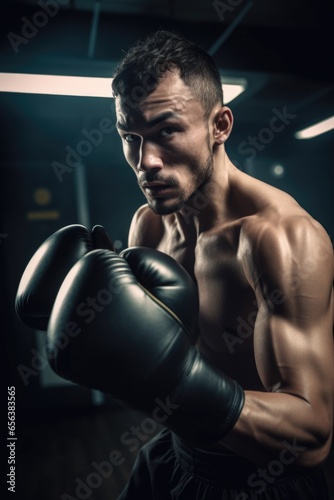 fitness, exercise and boxing with a man athlete training at gym for wellness or cardio workout © Sergey