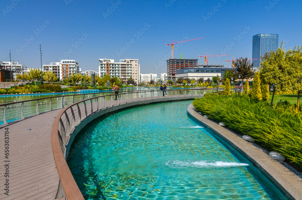 boardwalk near lake in Tashkent City Park (Tashkent, Uzbekistan)