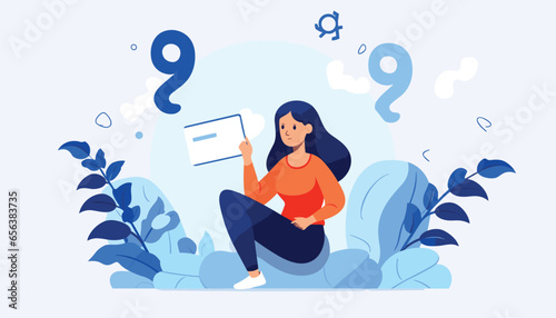 Female character having questions. Frequently asked questions concept flat illustration vector template, FAQ concept for landing page, mobile app, web banner, infographics