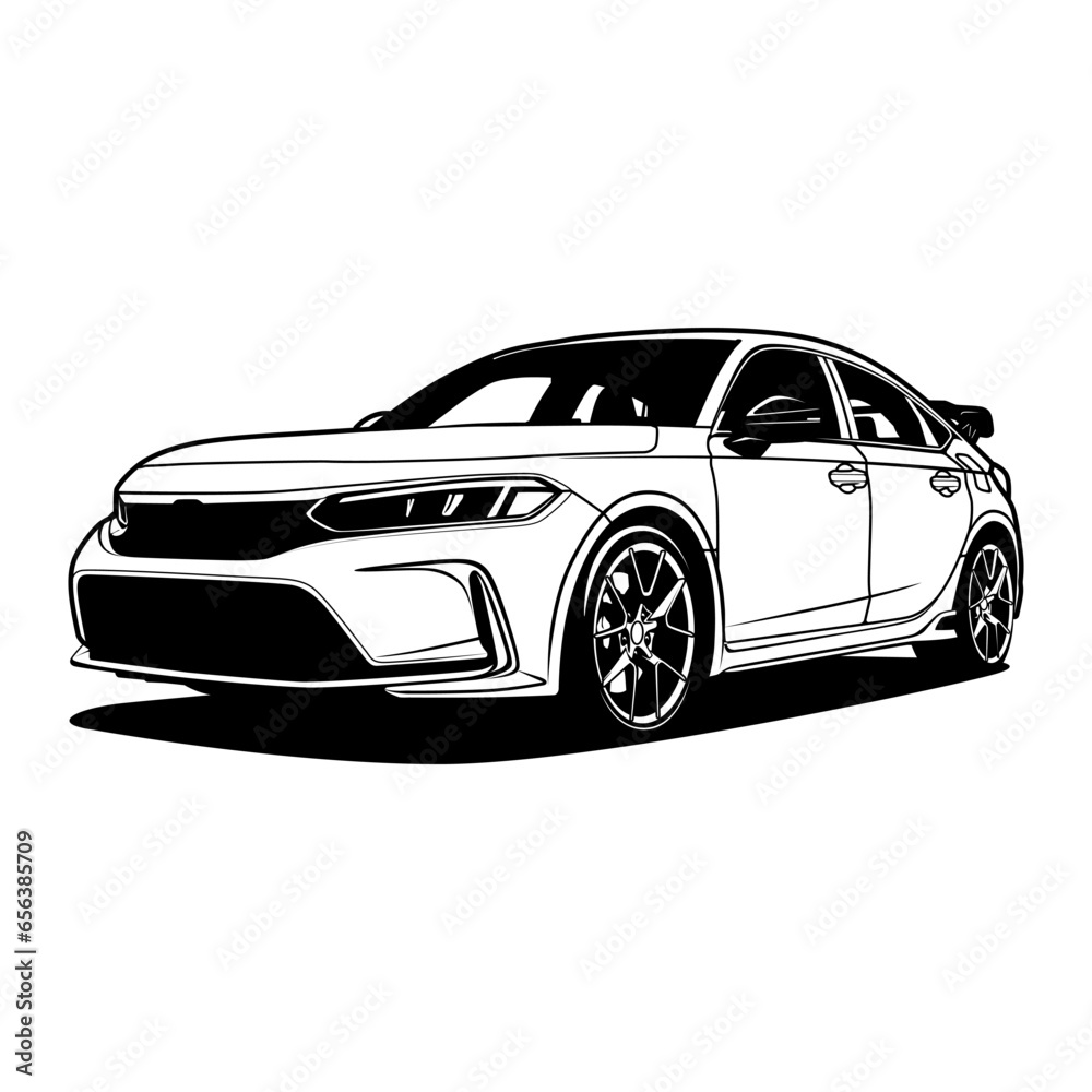 Obraz premium Black And White Car Vector Illustration For Conceptual Design. Good for poster, sticker, t shirt print, banner.