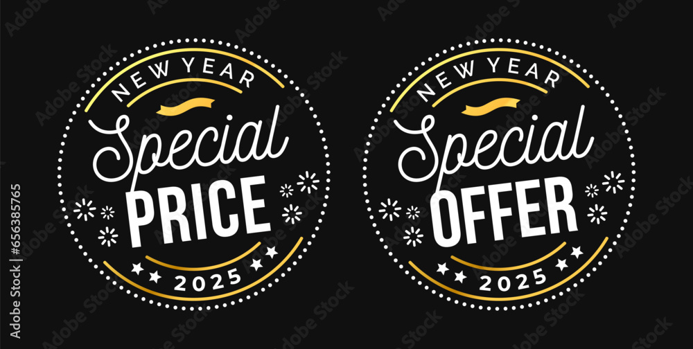 Obraz premium Luxury New Year Special Price and Offer Label Design Template Vector For icon, logo, seal, tag, sign, seal, symbol, badge, stamp, sticker, etc. 