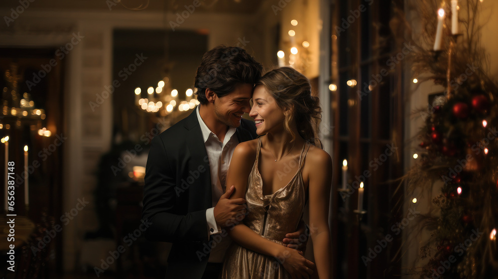 Magical Christmas Love: Intimate Couple Portrait. Generative AI Magical Christmas Love: Intimate Couple Portrait. Generative AI