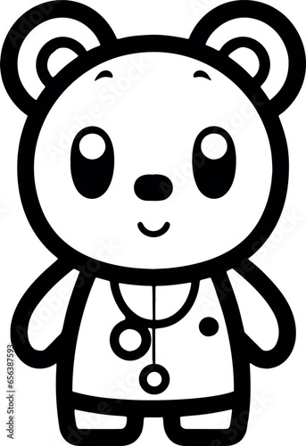 Black and white teddy bear doctor mascot with medicine in hand on transparent background. Generative AI  photo
