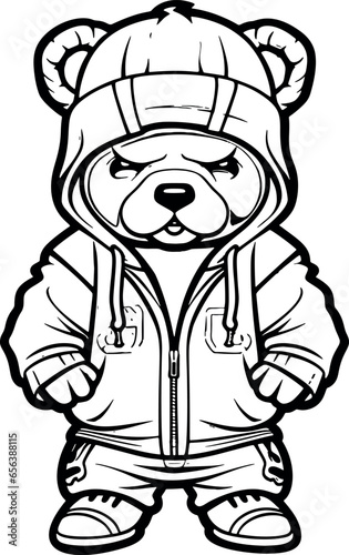 Hip hop inspired vector cartoon of a cute little bear, featuring bold lines and set on a transparent background. Generative AI 