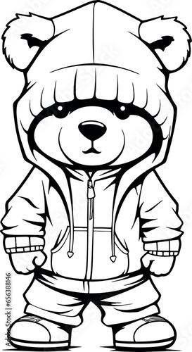 Hip hop little bear vector cartoon character with bold lines, exuding a playful yet cool vibe. Generative AI 