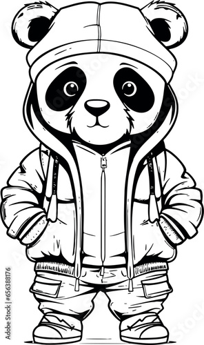 Panda, a hip-hop vector cartoon character, portrayed with bold lines on a transparent background. Generative AI 