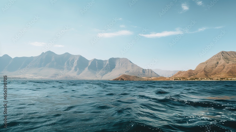 sea view in the middle of the sea, isolated against the background of the African mountains