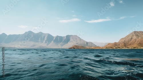 sea view in the middle of the sea, isolated against the background of the African mountains