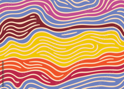 Trendy dynamic simple minimal meander wavy lines background. Abstract retro style groovy doodle modern aesthetic contemporary pattern backdrop.