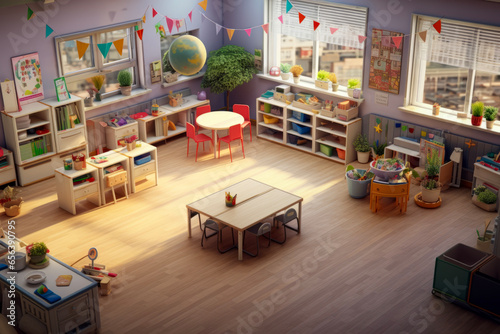Preschool room with safe learning in background of cute class room. Education concept for school and study.