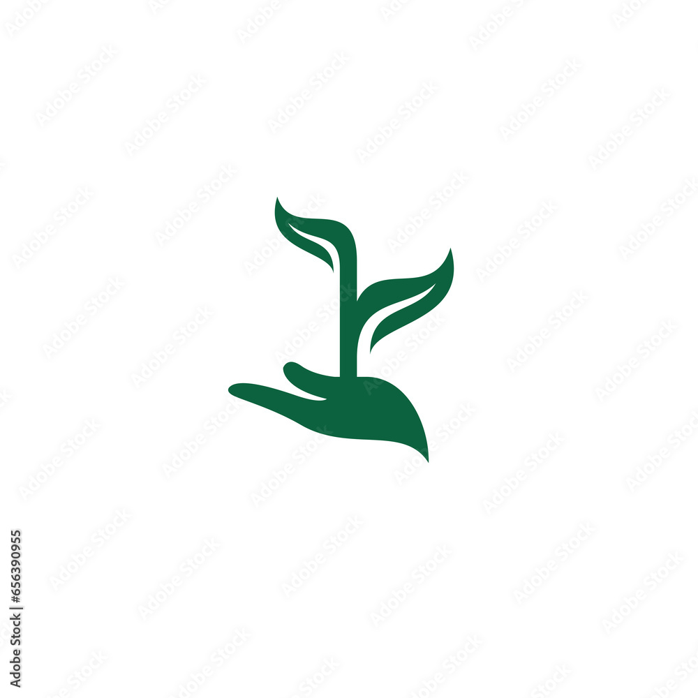 leaf and hand logo. plant Trees logo vector leaf and hand logo. plant Trees logo vector