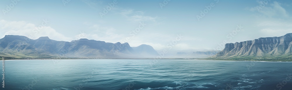 sea view in the middle of the sea, isolated against the background of the African mountains