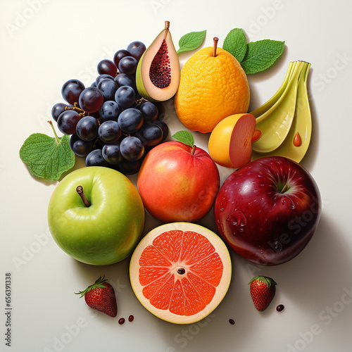 combo with fruit  top view on white background