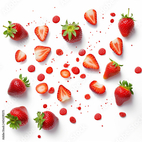 Fotografia cut Strawberries and whole Strawberries on white background top view