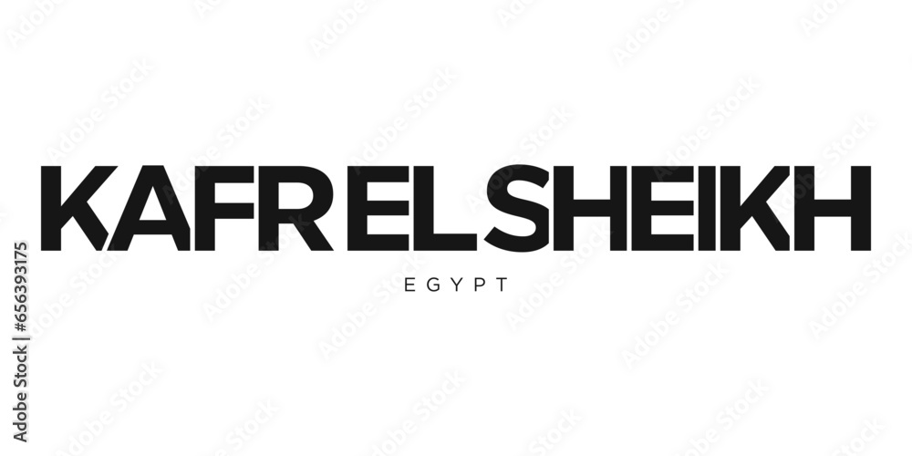 Kafr El Sheikh in the Egypt emblem. The design features a geometric style, vector illustration with bold typography in a modern font. The graphic slogan lettering.