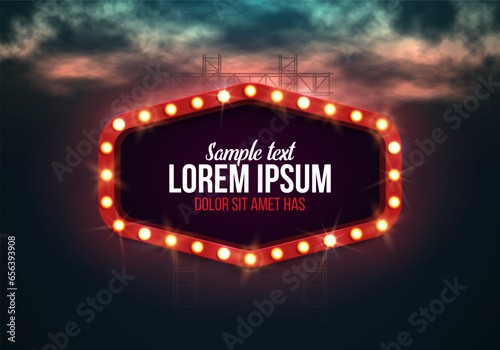 Shining retro billboard. Vintage bright sign board for your design. Vector illustration.