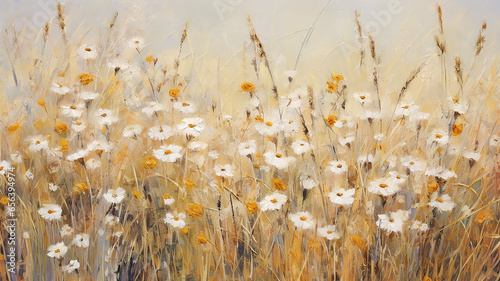 blurred background of daisies on the indian summer field oil painting impressionism. © kichigin19