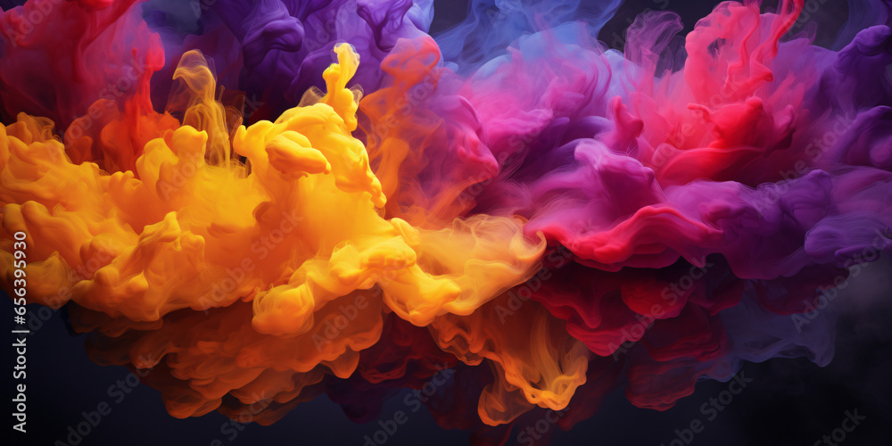 Colorful Clouds on Dark Background. Explosion of colors