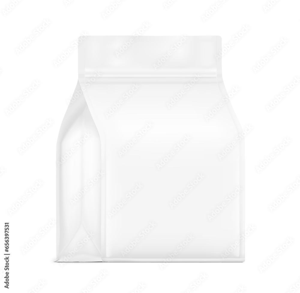 High realistic clean stand up pouch bag mockup. Vector illustration isolated on white background. Front view. Can be use for template your design, presentation, promo, ad. EPS10. High realistic clean stand up pouch bag mockup. Vector illustration isolated on white background. Front view. Can be use for template your design, presentation, promo, ad. EPS10.