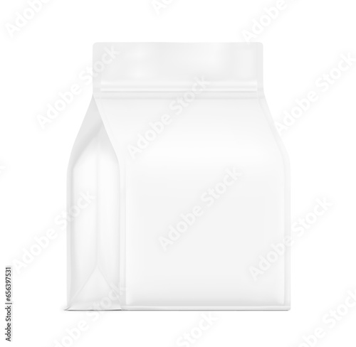 High realistic clean stand up pouch bag mockup. Vector illustration isolated on white background. Front view. Can be use for template your design, presentation, promo, ad. EPS10.	