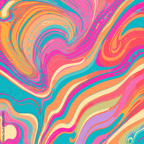 Abstract psychedelic background, colorful waves trendy vector illustration in style of hippie, marble
