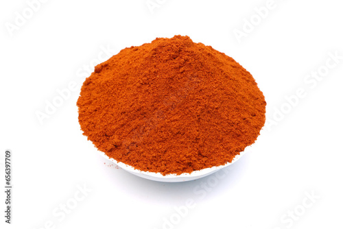 Red chilly powder in a white bowl