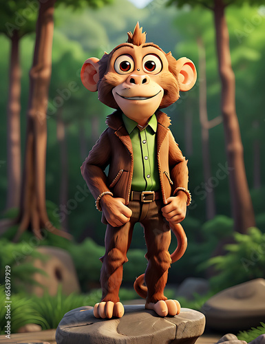 3D Rendering a cartoon character monkey in a forest  Ai Generate (ID: 656397929)
