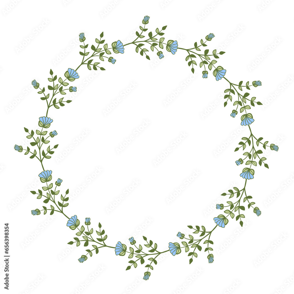 green leaf blue flower plant herb art drawn round frame