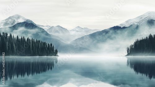 lake in the mountains. Generative AI © ArtSpree