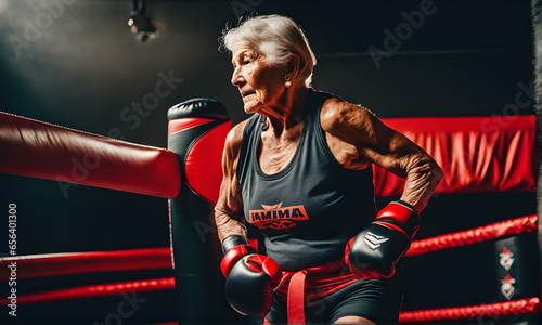 Concept of fighting and practice of an elderly person who practices martial arts