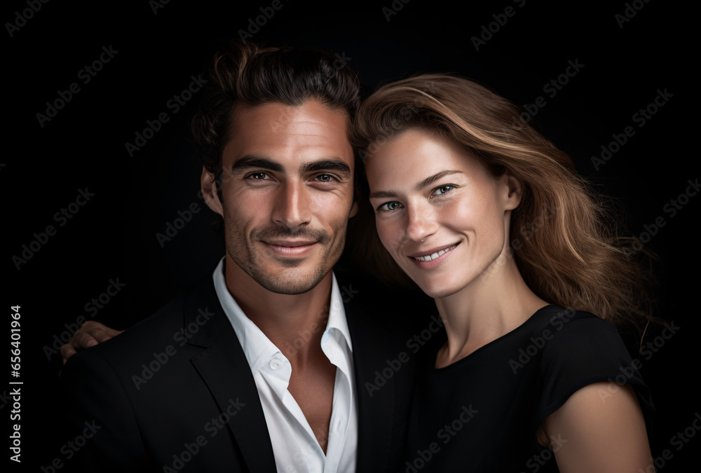 Smiling Man and Woman in Black Studio Smiling Man and Woman in Black Studio