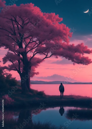 Lofi House in a Serene Landscape photo