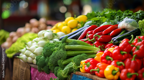 Close-up Fresh vegetables displayed in traditional market. ai generative