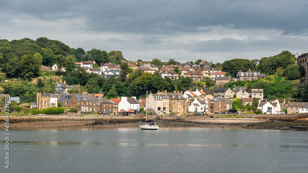 Houses in the fishing port of the coast of Edinburgh in the Firth of Forth, Scotland.