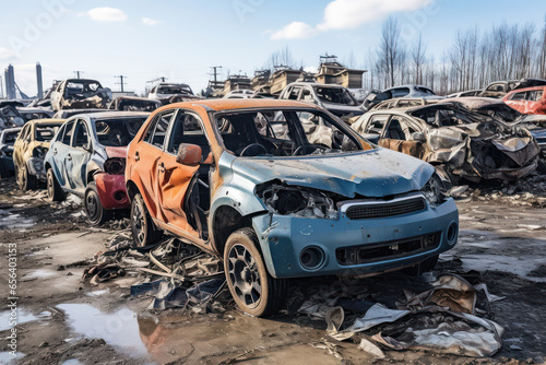Broken cars in a junkyard, cars for parts