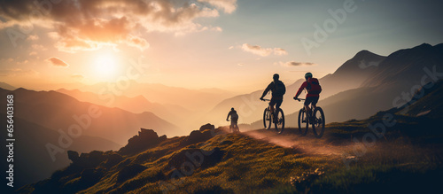 Mountain Bikers in Evening Sunlight. Illustration