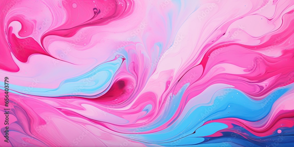 Obraz premium Abstract marbling oil acrylic paint background illustration art wallpaper - Pink blue color with liquid fluid marbled paper texture banner painting texture