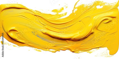 Art painting banner illustration - Yellow oil or acrylic color paint brushstroke, isolated on white background..