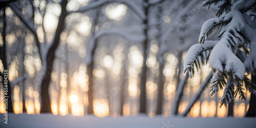 Beautiful snow winter background with warm light in the morning, blurry light and beautiful bokeh © PNG&Background Image