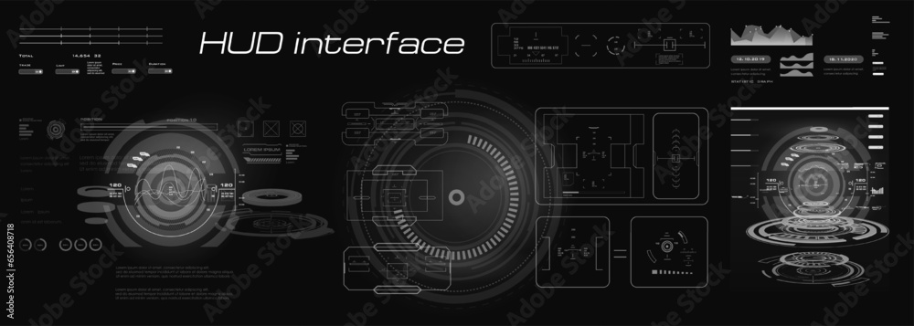 Futuristic cyber panel with navigation devices and sights focusing ...